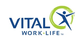 Vital Work-Life logo featuring blue text with a green circular icon of a person in motion